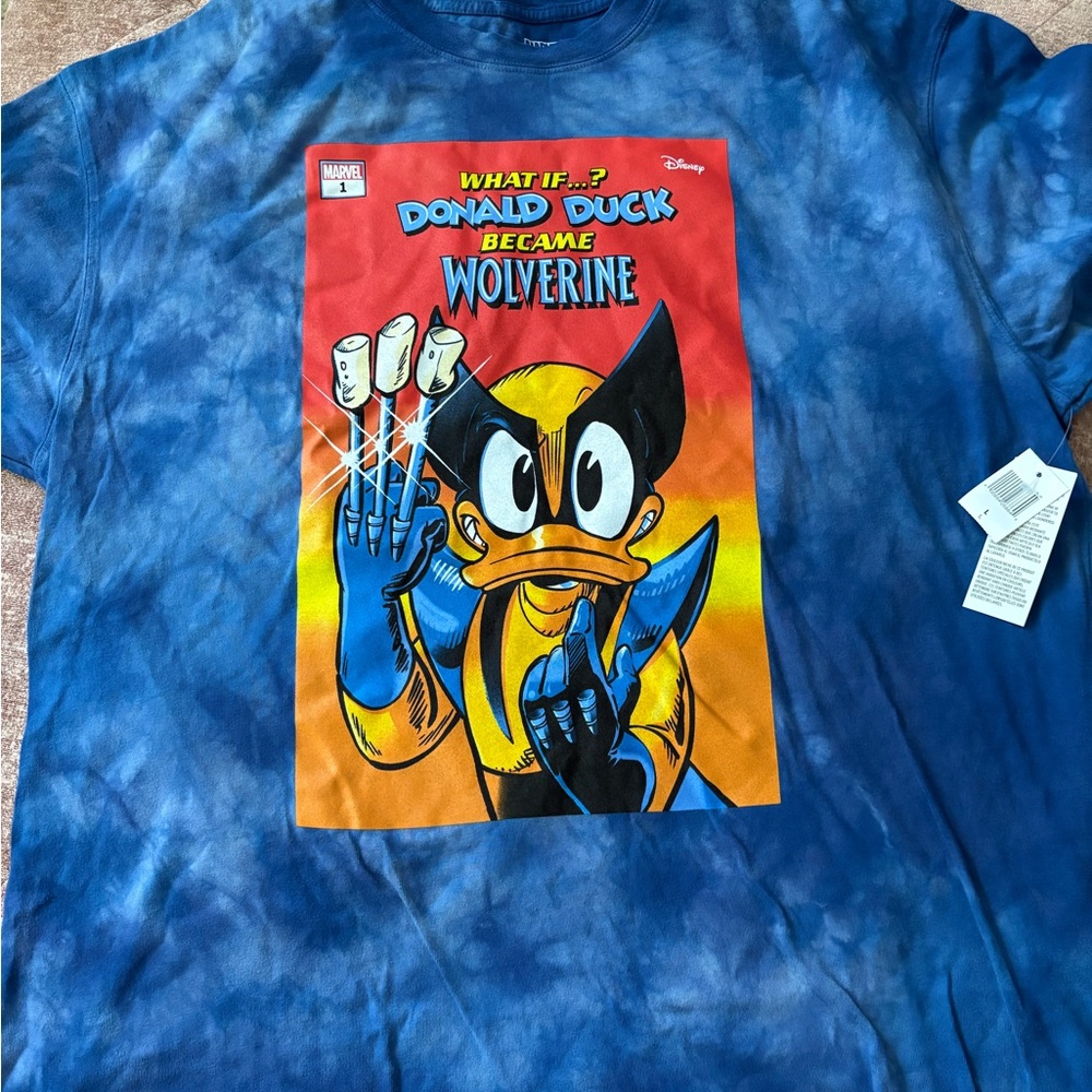 Marvel Blue Tie-Dye Donald Duck Wolverine Shirt